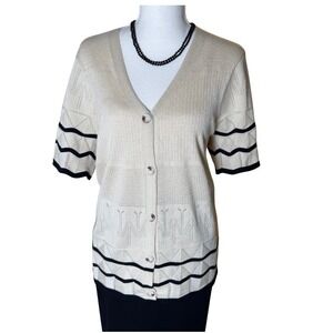 CCTOO Cream Knit Button Front Cardigan Short Sleeve Womens Size XL